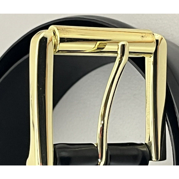 J Crew Wide Belt in Spazzolato Leather Womens Small Black Gold Roller Buckle - Picture 3 of 6